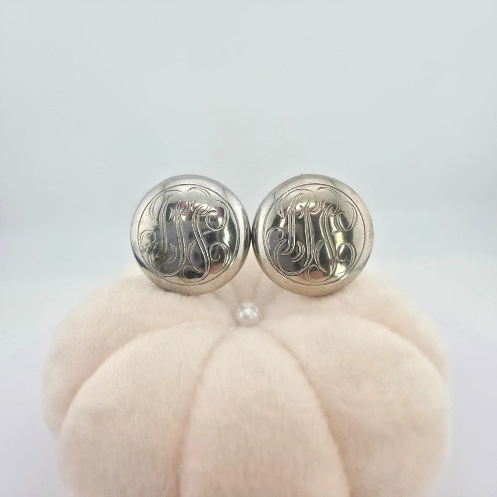 Vintage Cufflinks Engraved Monogram Scrollwork Elegant Silver Plate Bullet Back